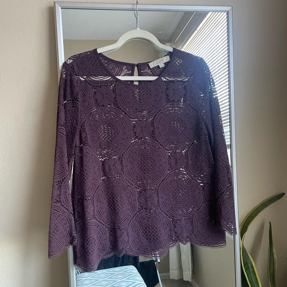 Ann Taylor Loft Lace 3/4 Sleeve Blouse